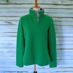 Crown And Ivy Green Diamond Quilted Sweater High Button Collar Women's Petite PL